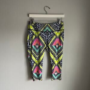 Mara Hoffman Cropped Boho Loud Neon Dopamine Dressing Workout Leggings sz Medium